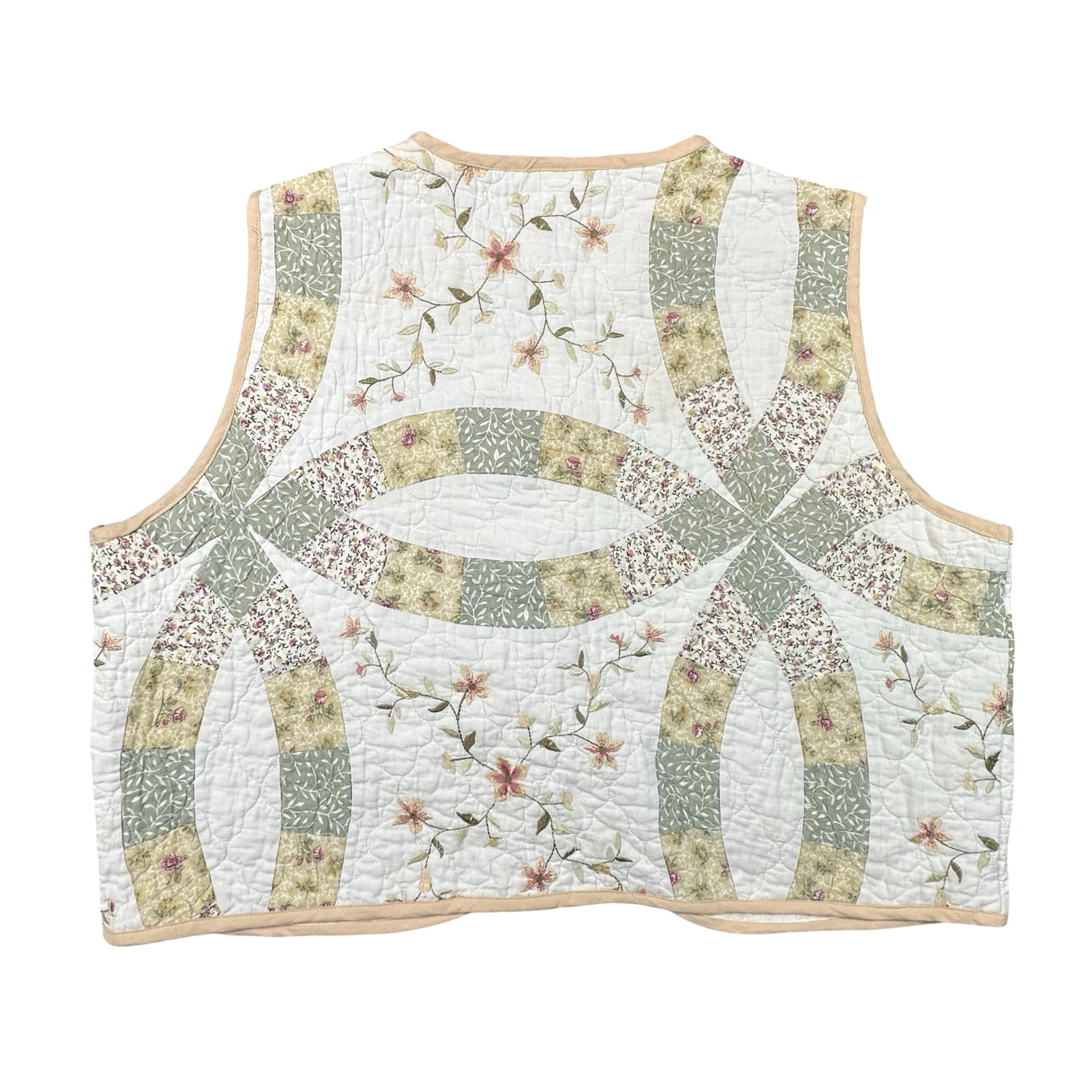 Sage Embroidered Wedding Ring XL quilted vest rework, back