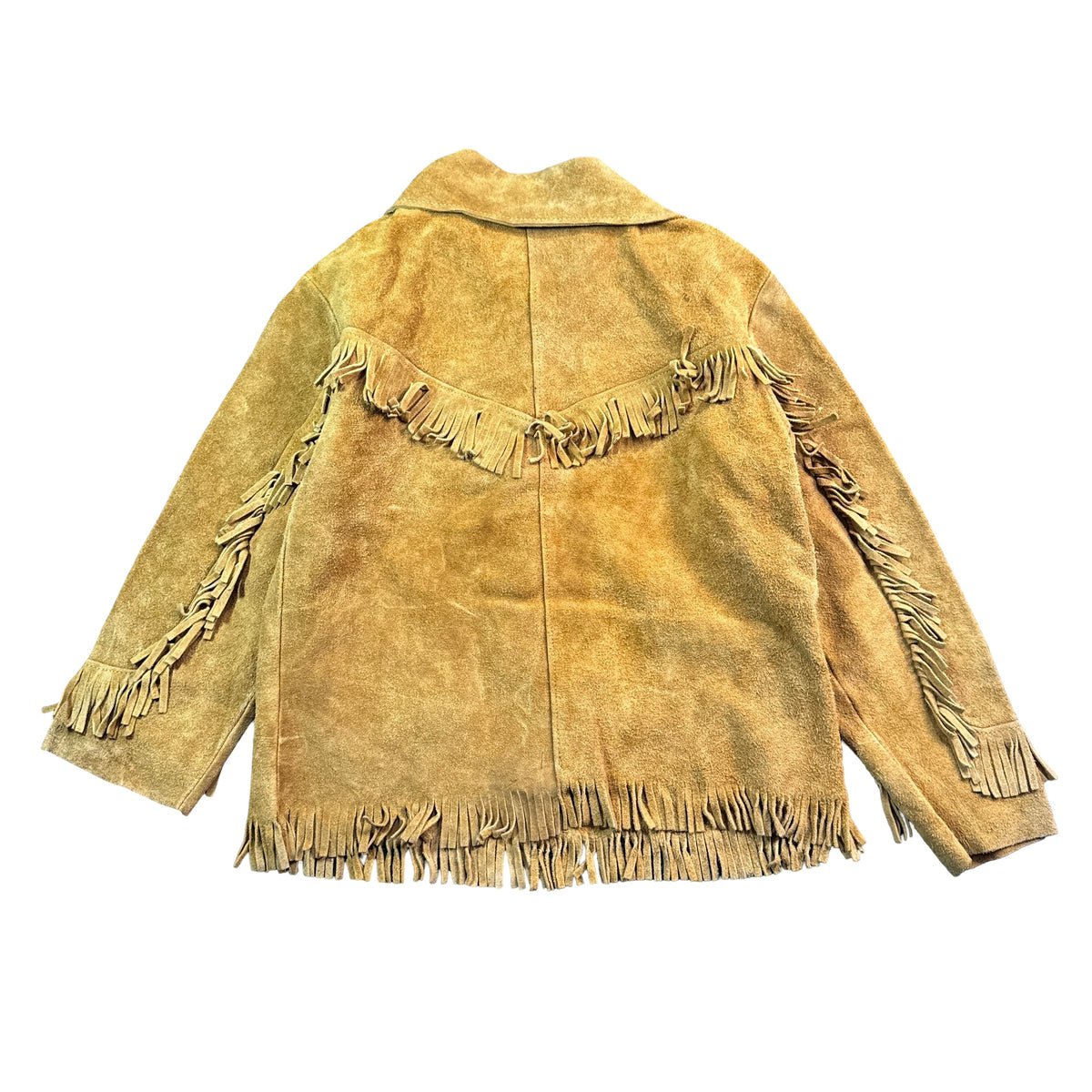 Vintage Tan Suede Fringe Snap Front Flap Pocket Western Jacket Unisex