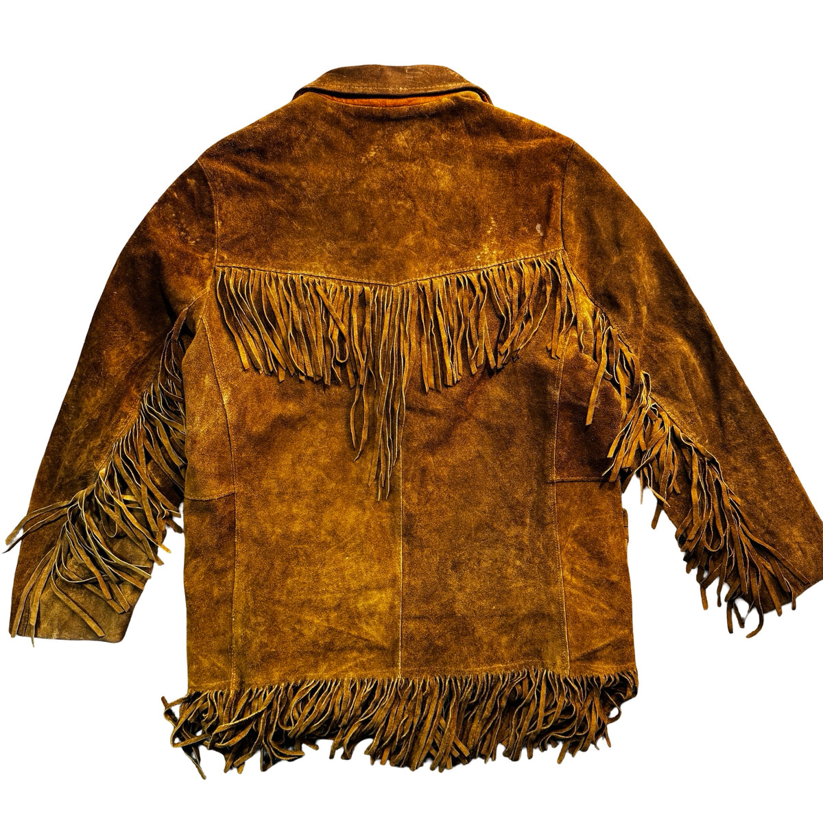 Vintage 70s-80s Pioneer Wear Rust Brown Suede Fringe Western Jacket Made in USA Unisex 42