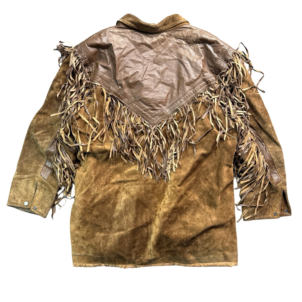 Vintage 80s-90s Whipp Tan Suede Fringe Leather Yoke Western Jacket Made in Korea Womens M
