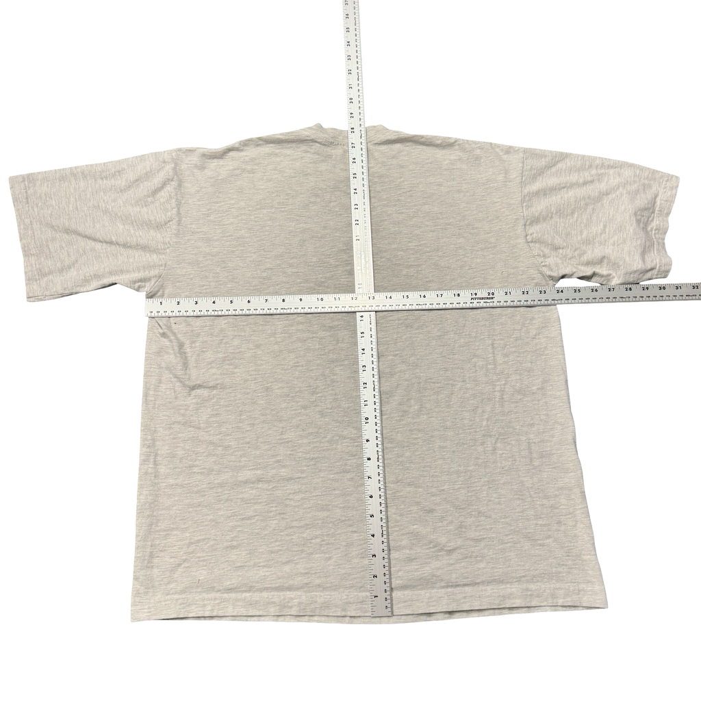 Grey tee back with measurements