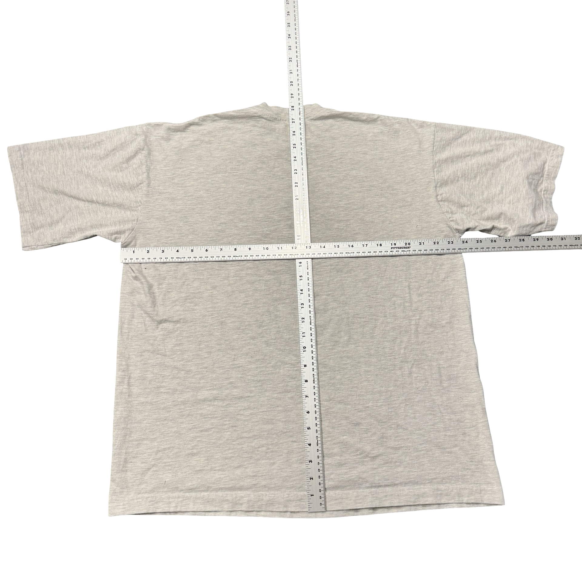 Grey tee back with measurements