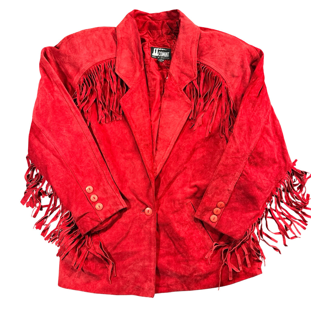 Vintage Comint red suede fringe jacket front