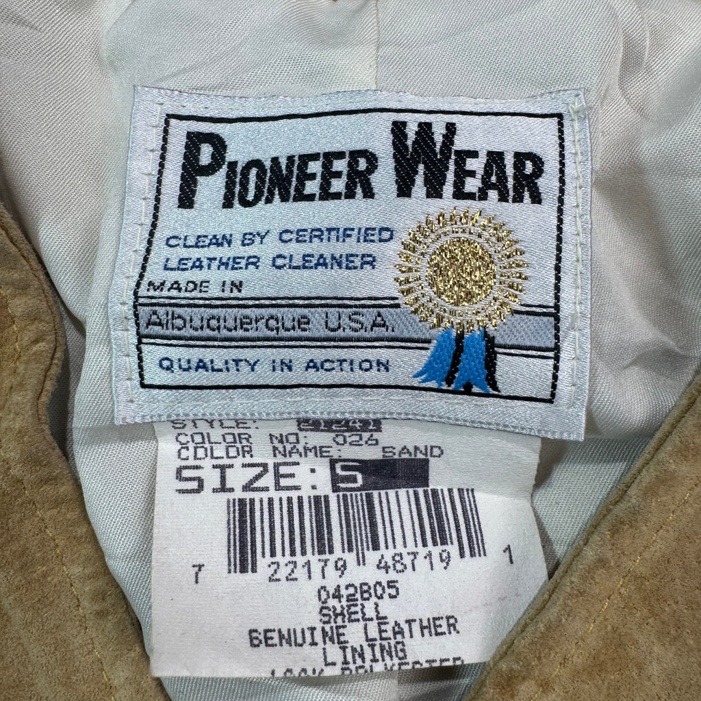 Vintage 80s-90s Pioneer Wear Sand Suede Fringe Bone Applique Western Jacket Made in USA Womens S