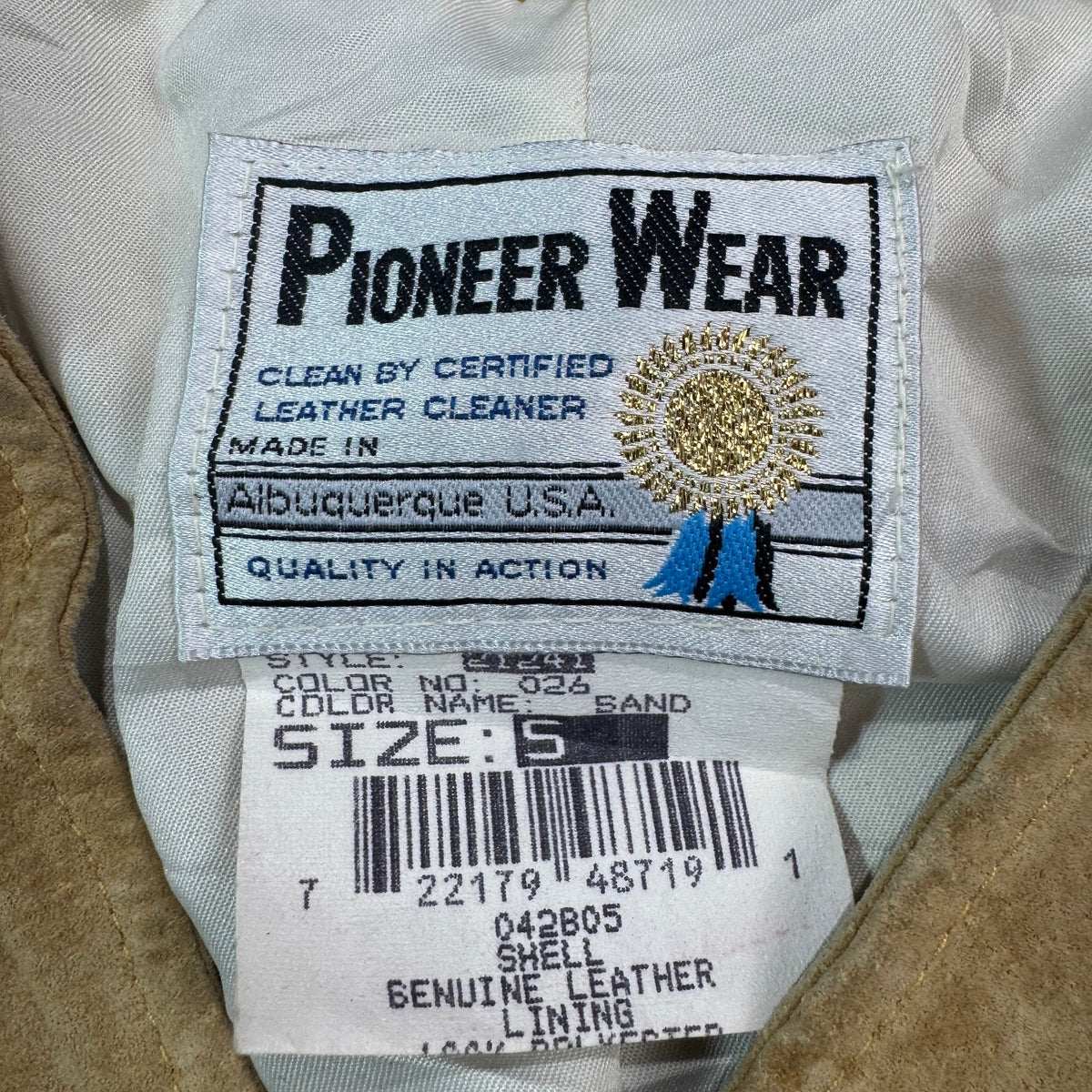 Vintage 80s-90s Pioneer Wear Sand Suede Fringe Bone Applique Western Jacket Made in USA Womens S