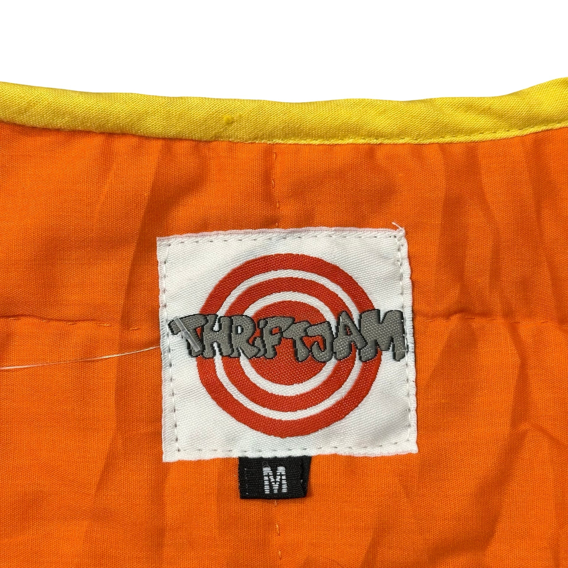 Buttercup Calico Patchwork M quilted vest rework - ThriftJam size tag