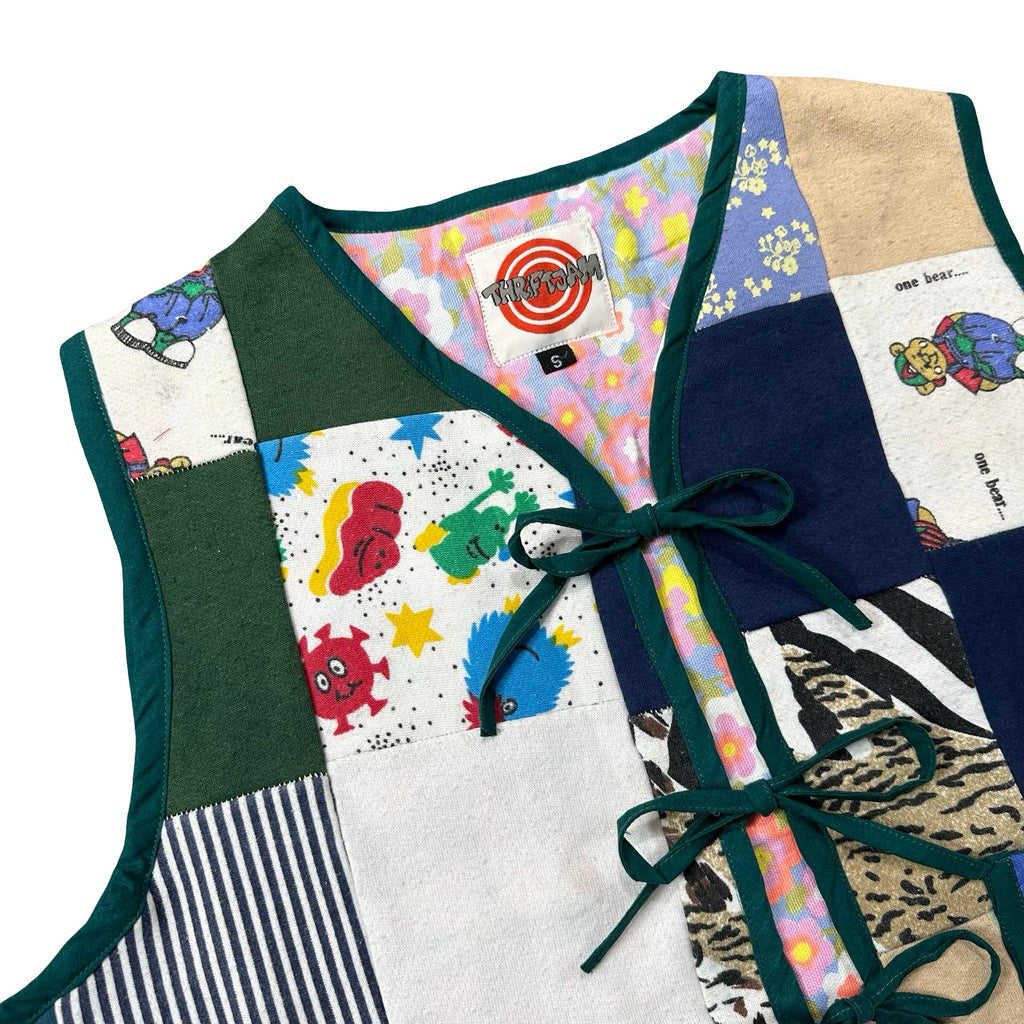 Attic Scrap Patchwork S quilted vest rework - tie closures