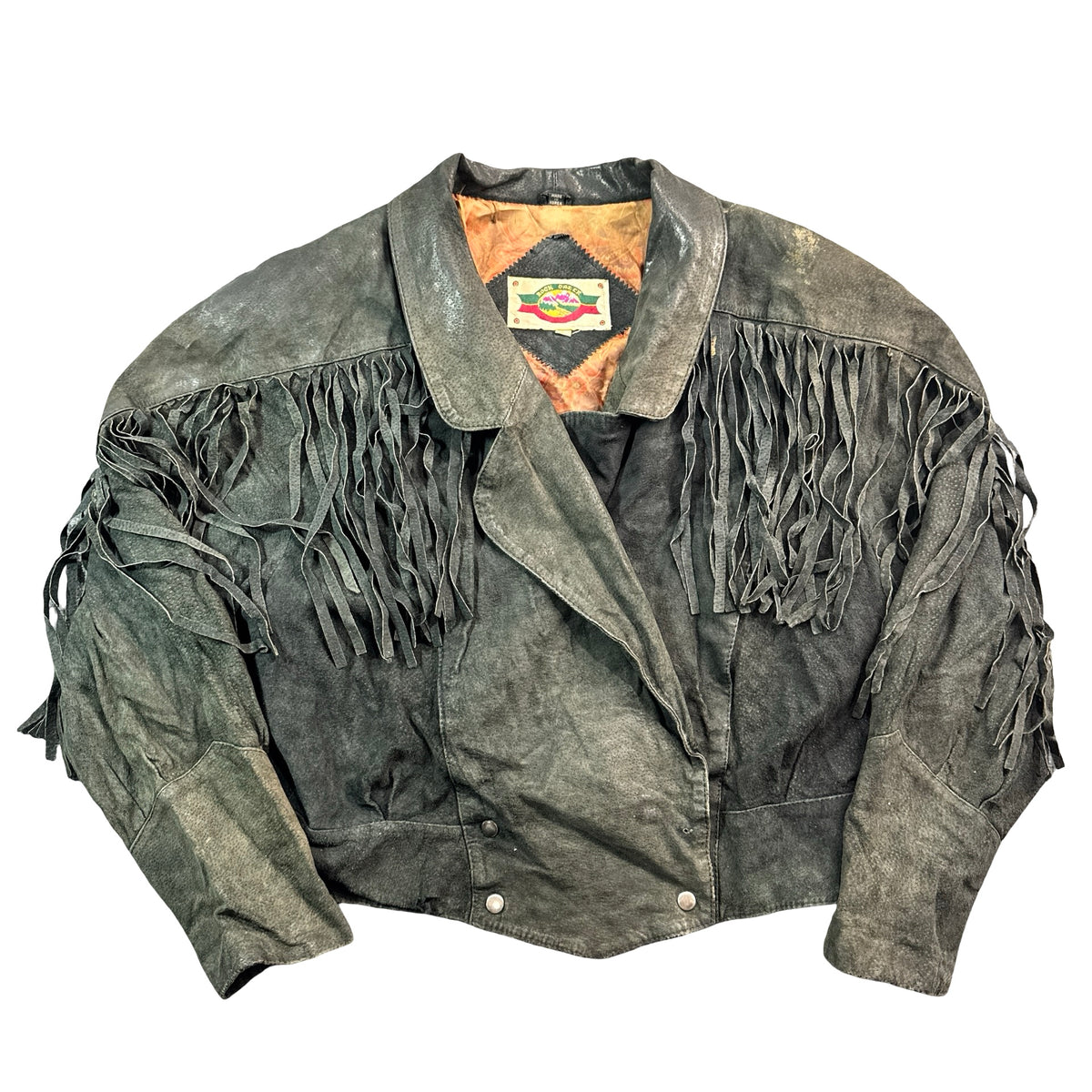 Vintage 80s-90s Rock Creek Black Suede Fringe Concho Western Jacket Made in Korea Unisex L