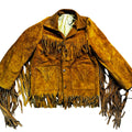 Vintage 70s-80s Olive Brown Suede Fringe Triangle Pocket Snap Western Jacket Unisex