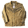Y2K d&co tan suede fringe button front jacket, front view