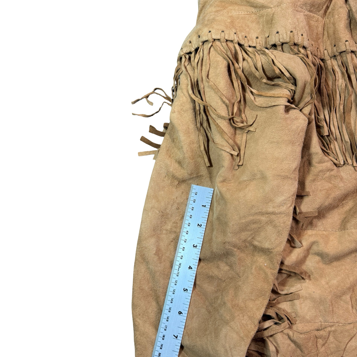 Vintage 90s Vakko Tan Suede Fringe Capelet Zip Front Western Jacket Made in USA Womens M