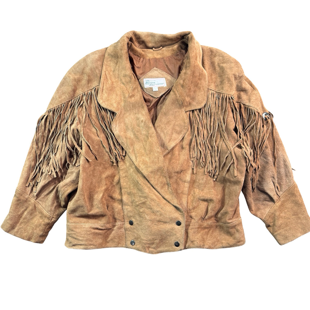 Vintage The American Line by Stefano tan suede fringe jacket, front view