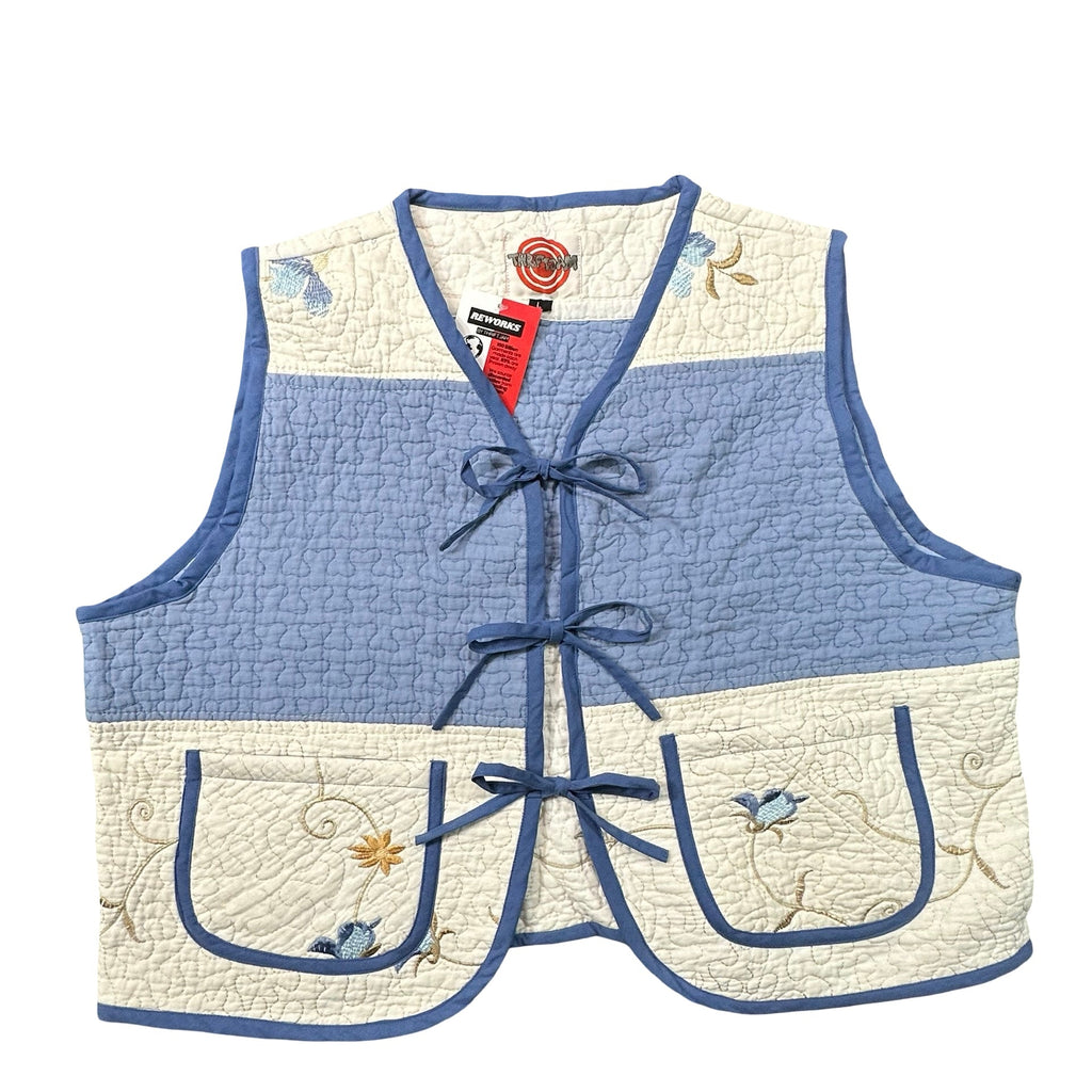Chambray Butterfly Embroidery L quilted vest rework - front