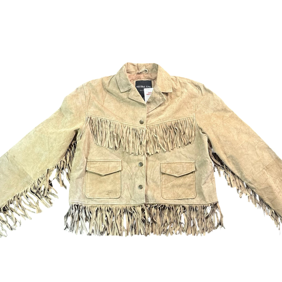 Vintage 90s Neutral Zone Tan Suede Fringe Snap Front Western Jacket Womens M