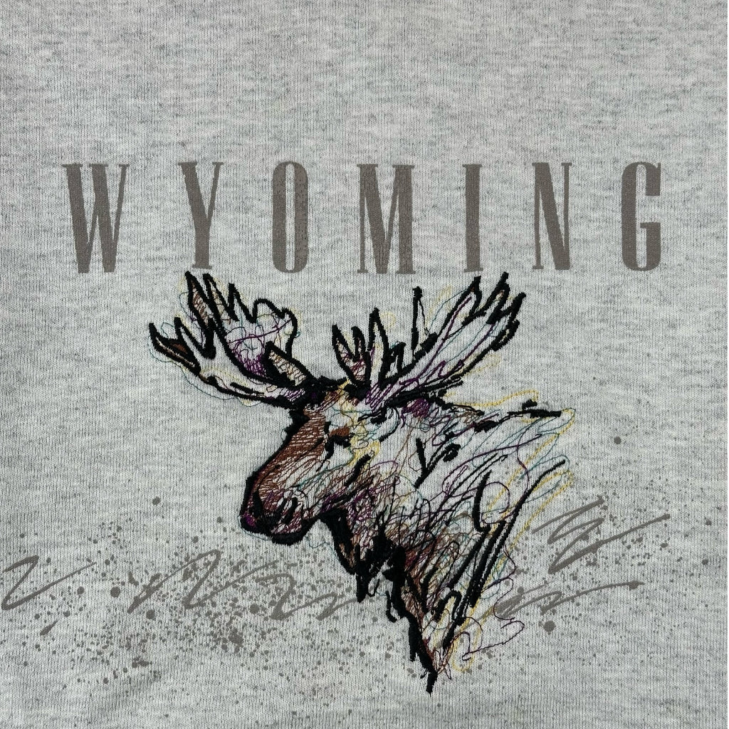 Vintage Oneita Power Sweats Wyoming Moose Sweatshirt Grey Made in USA L