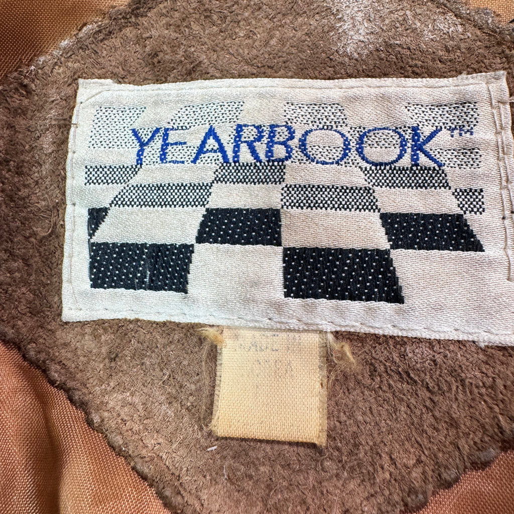 Vintage 90s Yearbook Tan Suede Fringe Cropped Snap Front Western Jacket Made in Korea Womens