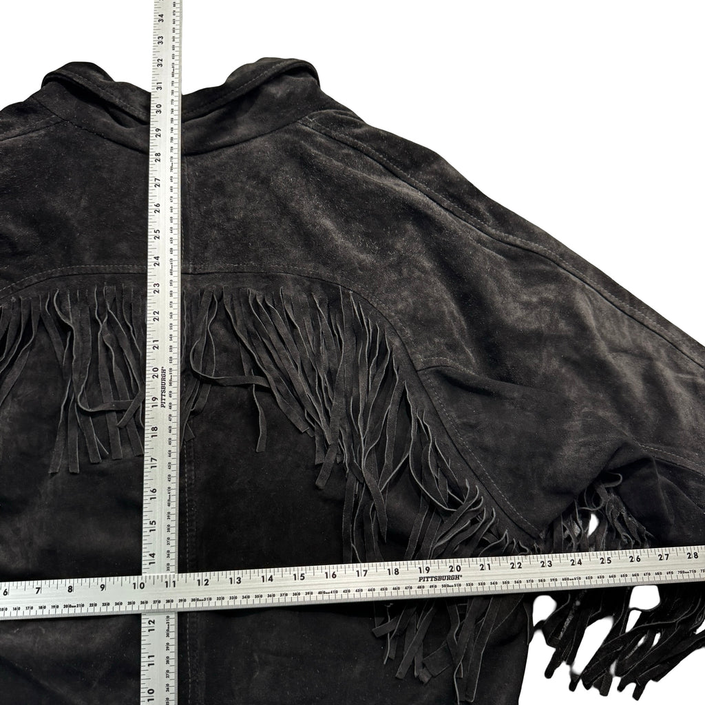 Vintage 80s-90s Comint Black Suede Fringe Batwing Blazer Jacket Made in Argentina Womens L