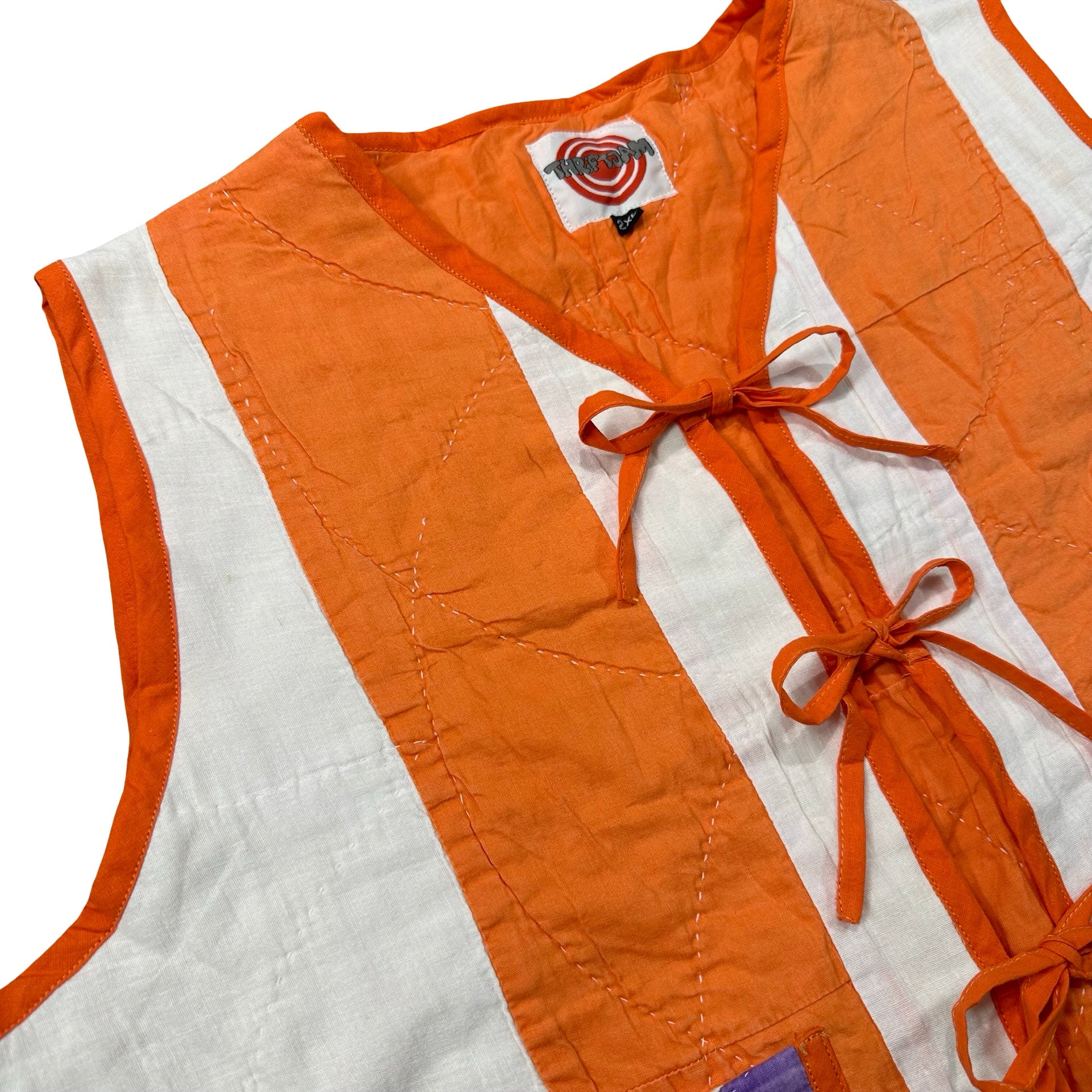 Marigold Card Trick quilted vest rework, front tie closures detail