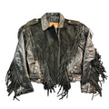 Vintage Walter Dyer black leather fringe moto jacket front