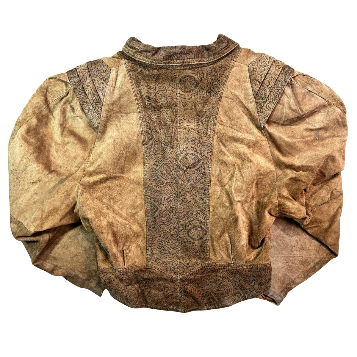 Vintage 80s-90s Global Identity G-III Tan Suede Paisley Embossed Western Bomber Jacket Made in Korea Unisex M