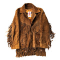 Vintage brown suede pinked edge fringe western jacket, front view