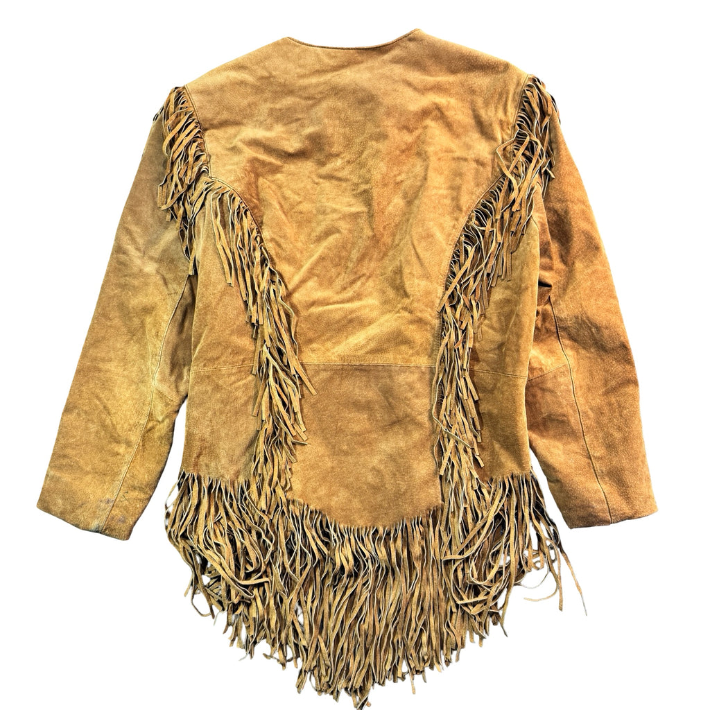 Caramel suede fringe jacket back