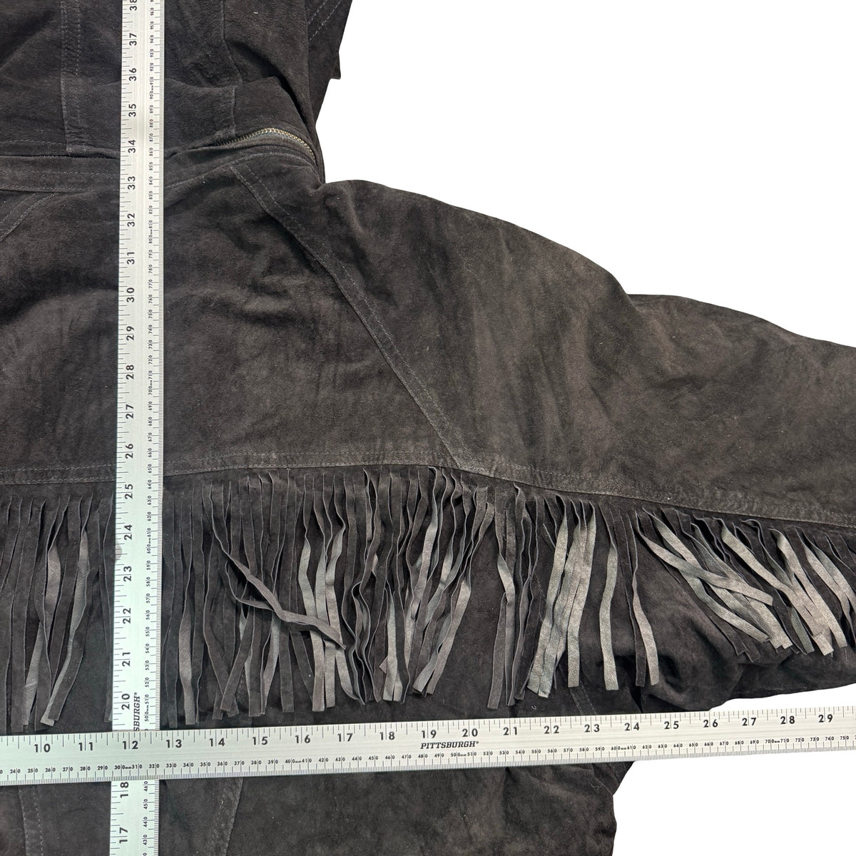 Vintage 90s Pietro Romanique Black Suede Fringe Hooded Parka Jacket Made in China Unisex L