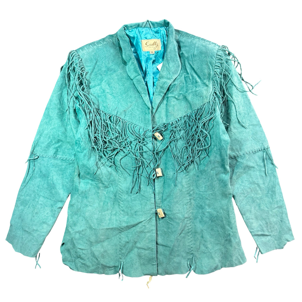 Vintage Scully turquoise suede fringe jacket front