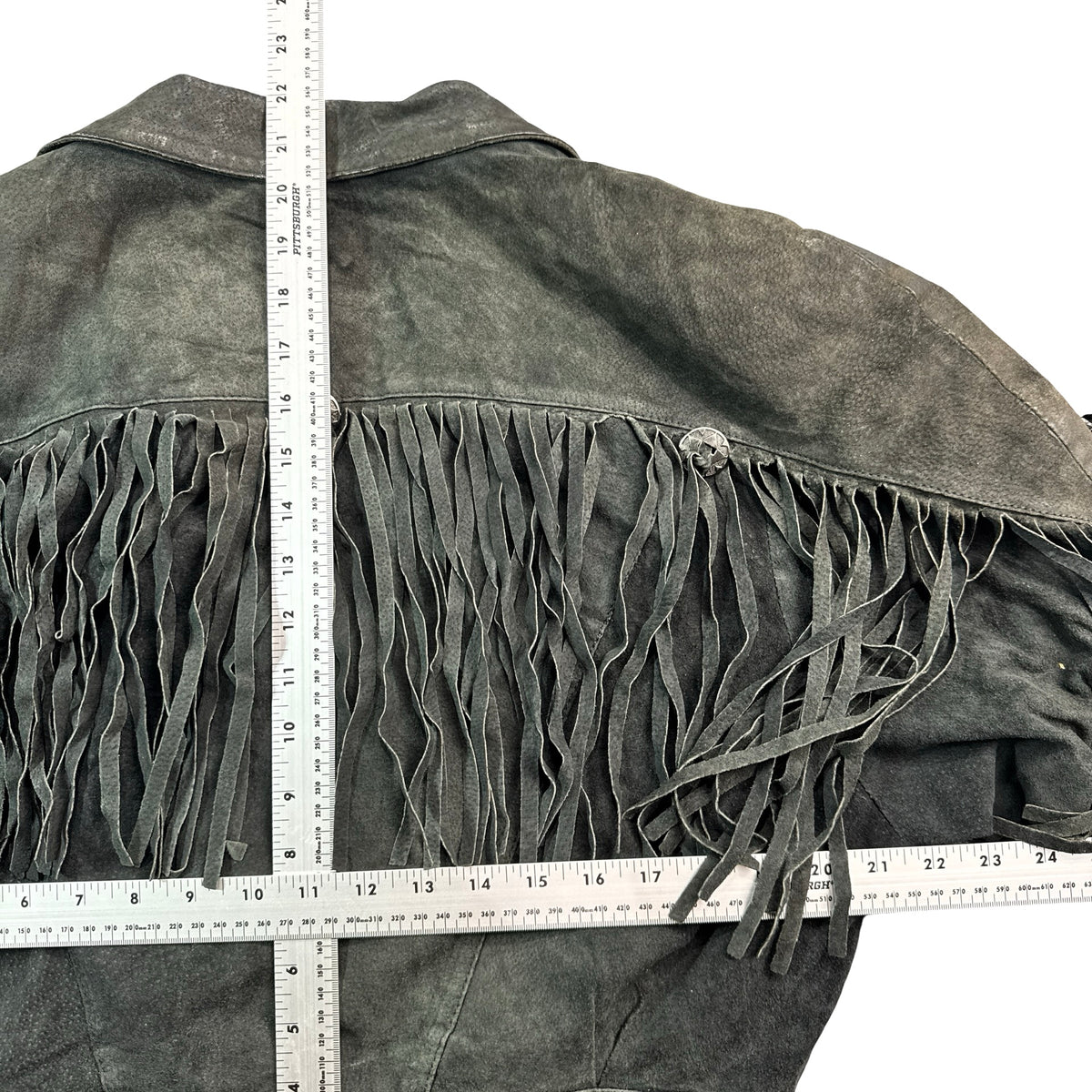 Vintage 80s-90s Rock Creek Black Suede Fringe Concho Western Jacket Made in Korea Unisex L