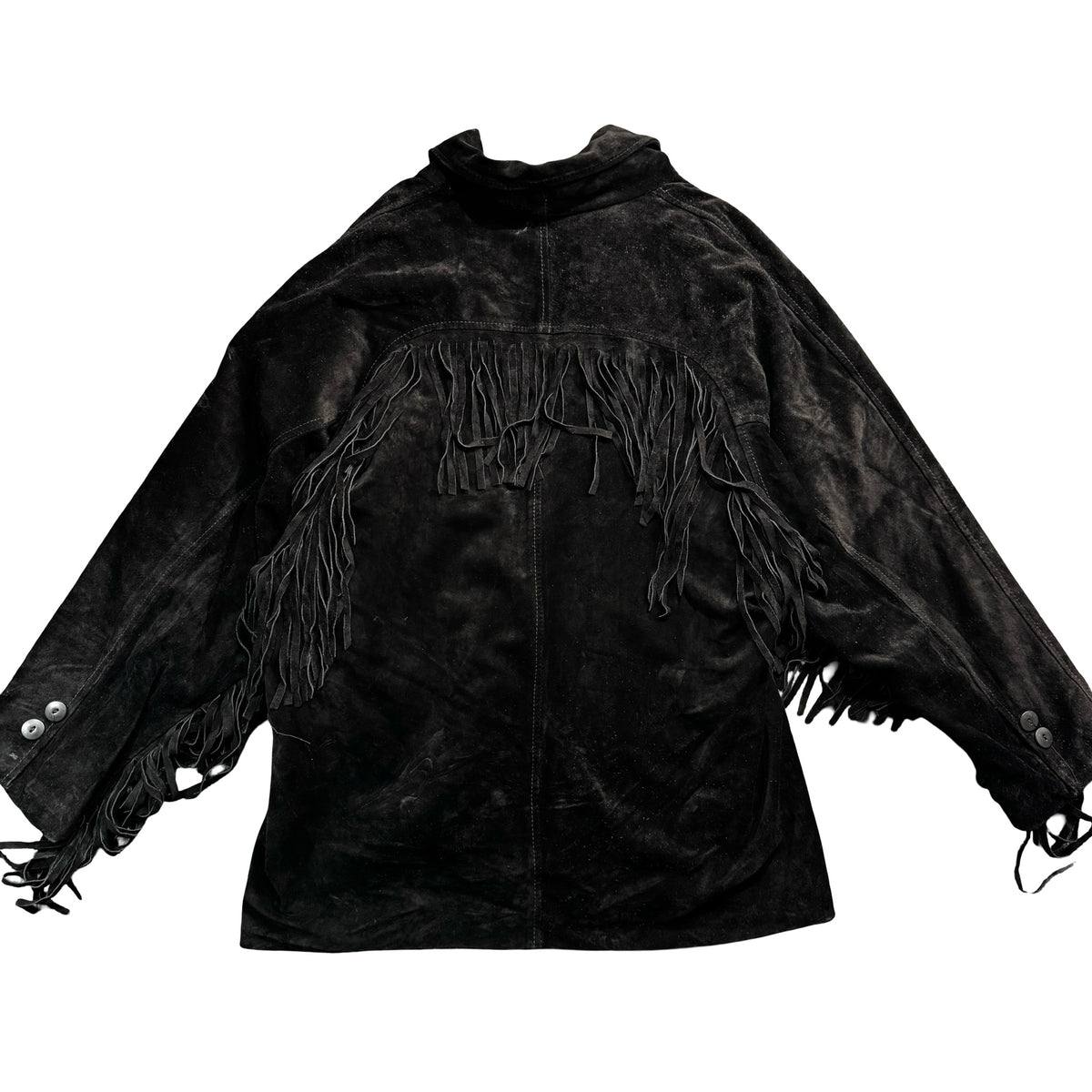 Vintage 80s-90s Comint Black Suede Fringe Batwing Blazer Jacket Made in Argentina Womens L
