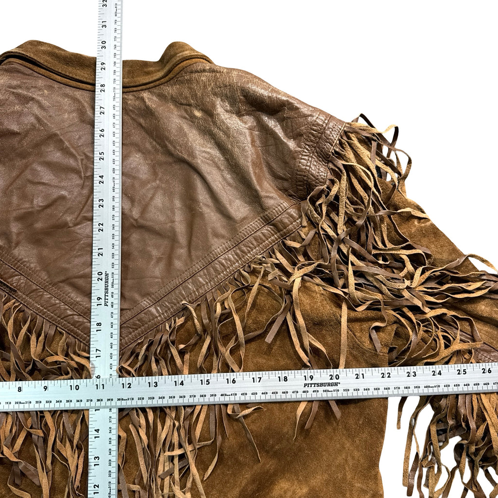 Vintage 80s-90s Whipp Tan Suede Fringe Leather Yoke Western Jacket Made in Korea Womens M