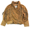 Vintage 80s-90s Rock Creek Tan Suede Fringe Snap Cropped Jacket Made in Korea Womens L