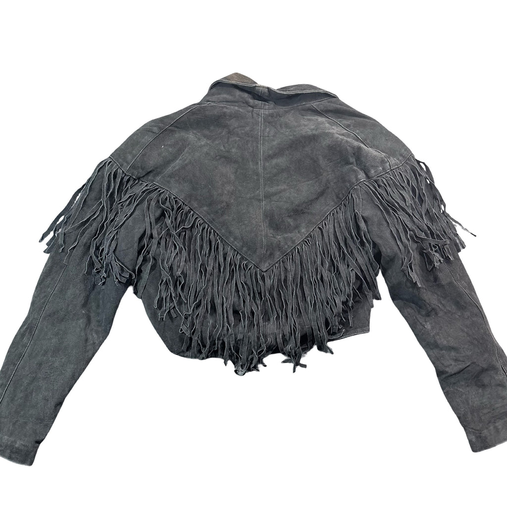 Vintage 80s-90s Cheyenne Outfitters Wyoming Black Suede Fringe Western Jacket