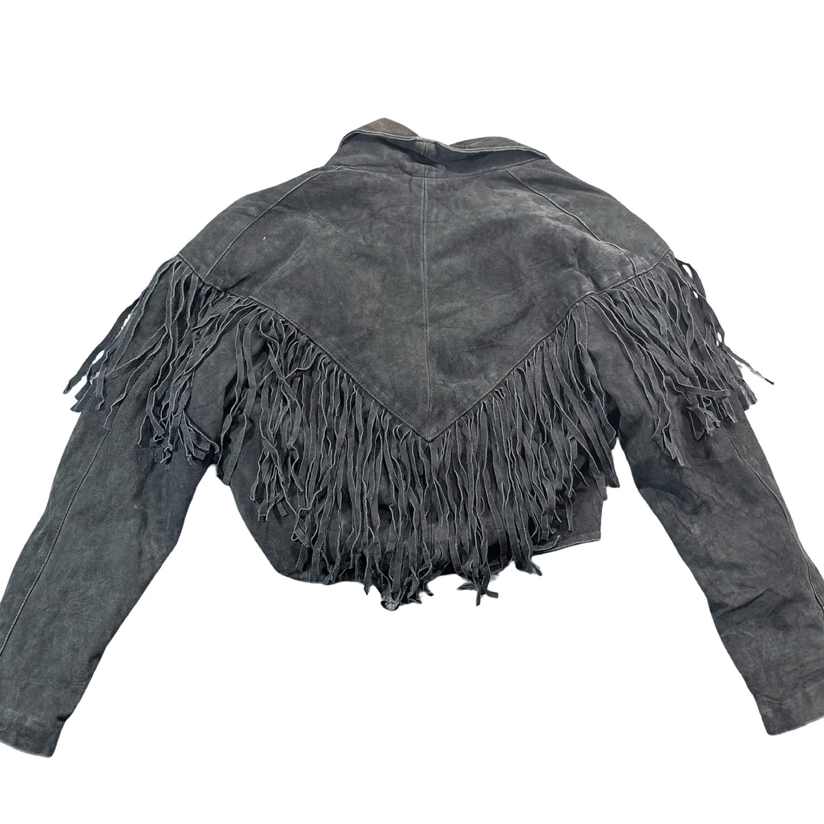 Vintage 80s-90s Cheyenne Outfitters Wyoming Black Suede Fringe Western Jacket