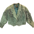 Vintage 80s-90s Jay Jacobs Sage Green Suede Fringe Concho Cropped Jacket Made in Korea Womens M