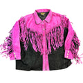 Vintage 90s Bob Mackie Wearable Art Pink Black Suede Fringe Whipstitch Button Front Western Jacket Womens Plus 3X