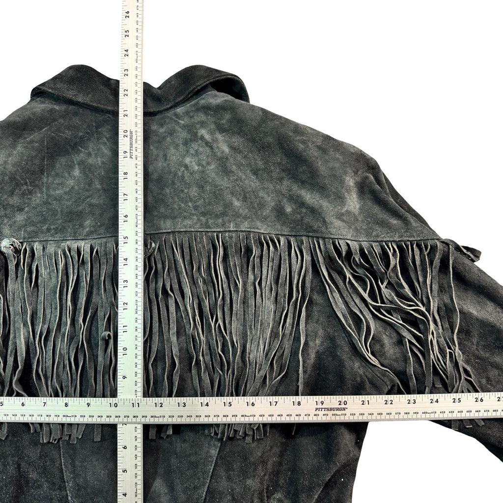 Vintage 90s g4000 Black Suede Fringe Cropped Western Jacket Womens L