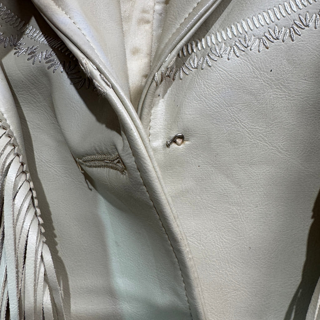 Vintage 70s-80s Pioneer Wear Cream Leather Fringe Embroidered Yoke Western Jacket Womens
