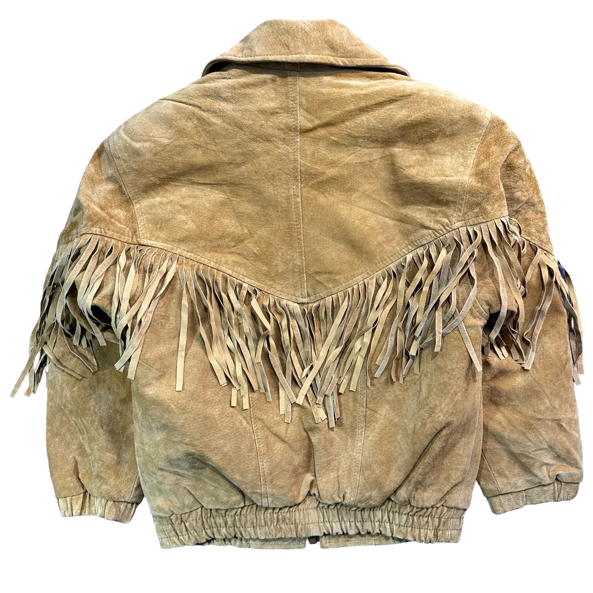 Vintage 90s KC Collections Tan Suede Fringe Zip Front Bomber Jacket Made in China Womens S