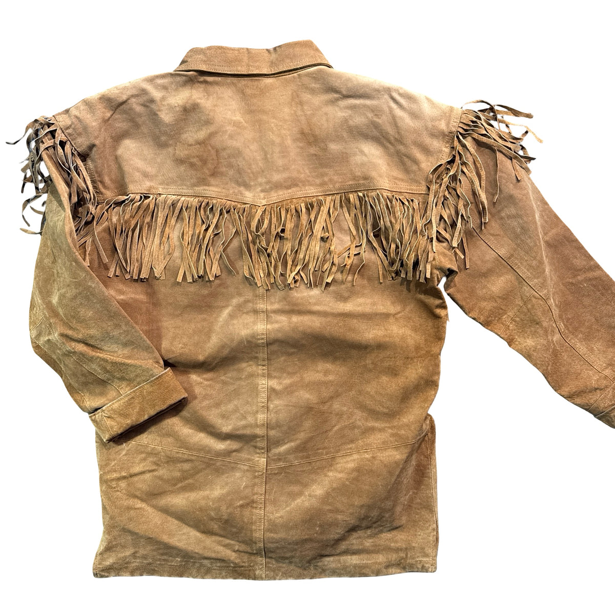 Vintage 90s Minnetonka Tan Suede Fringe Button Front Jacket Made in China Womens S
