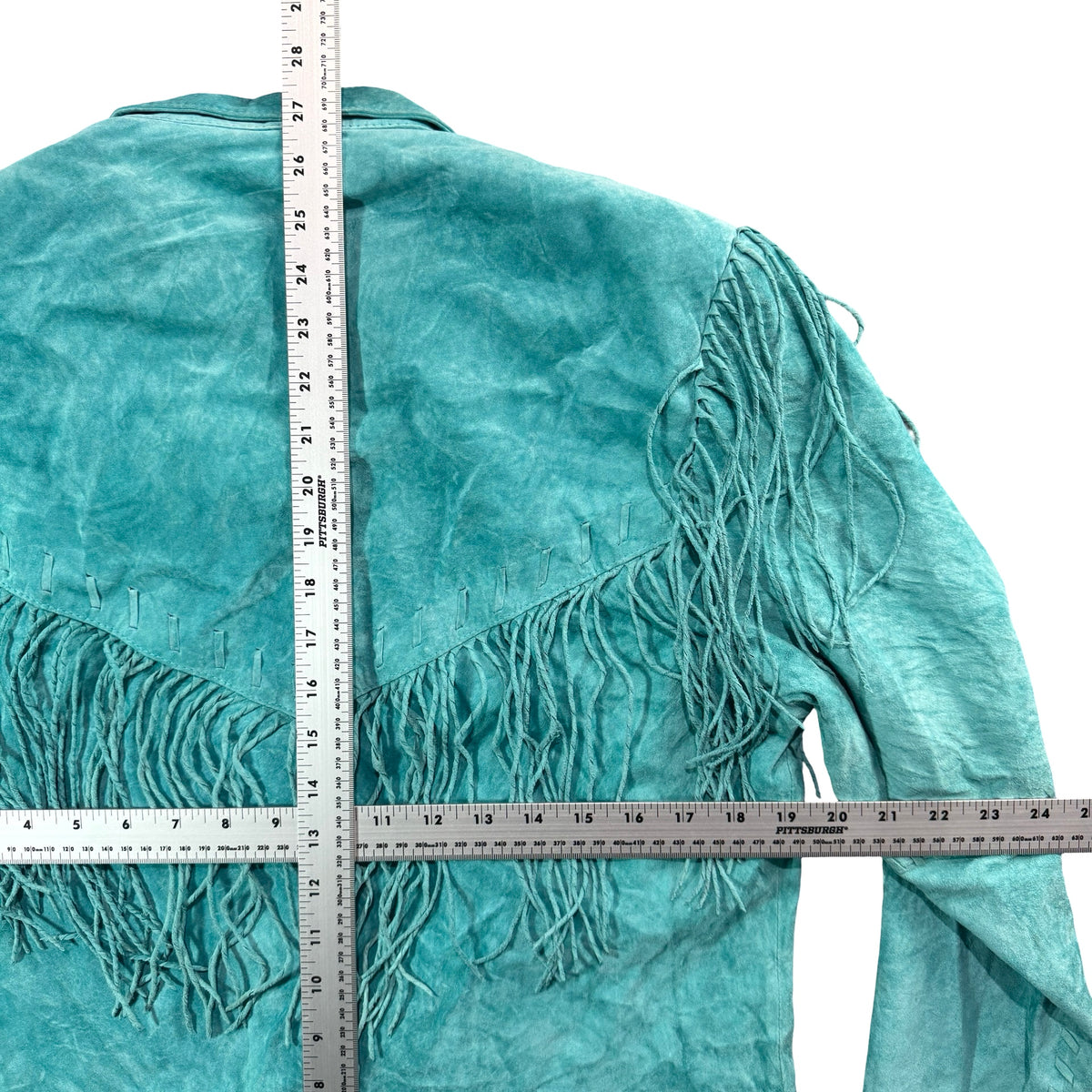 Vintage 80s-90s Scully Turquoise Suede Fringe Toggle Front Western Jacket Womens M