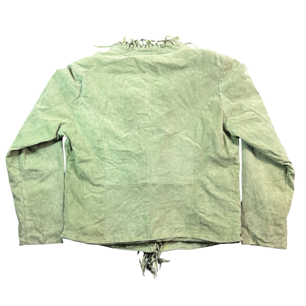 Sage green suede jacket, back view
