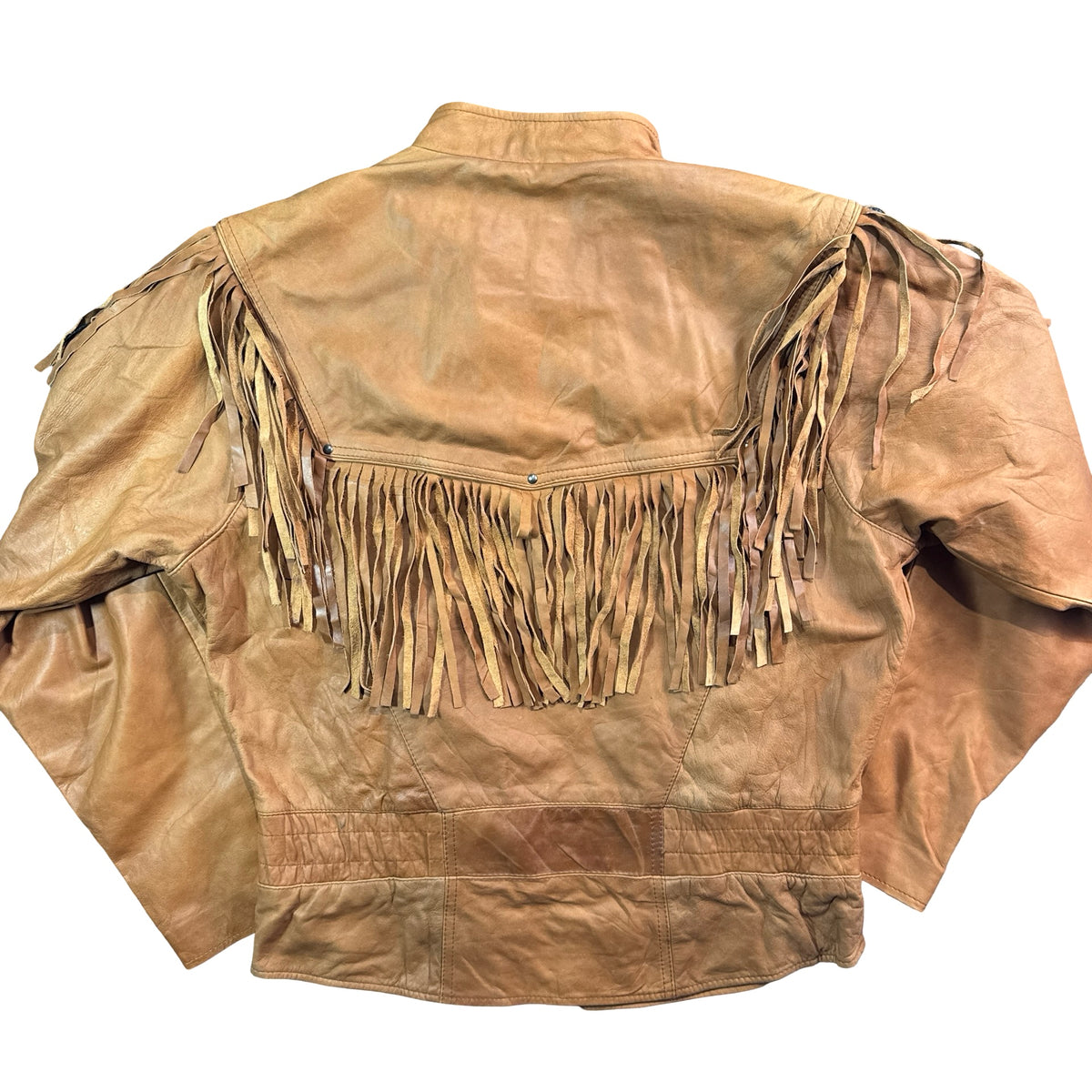 Scully tan leather fringe jacket back