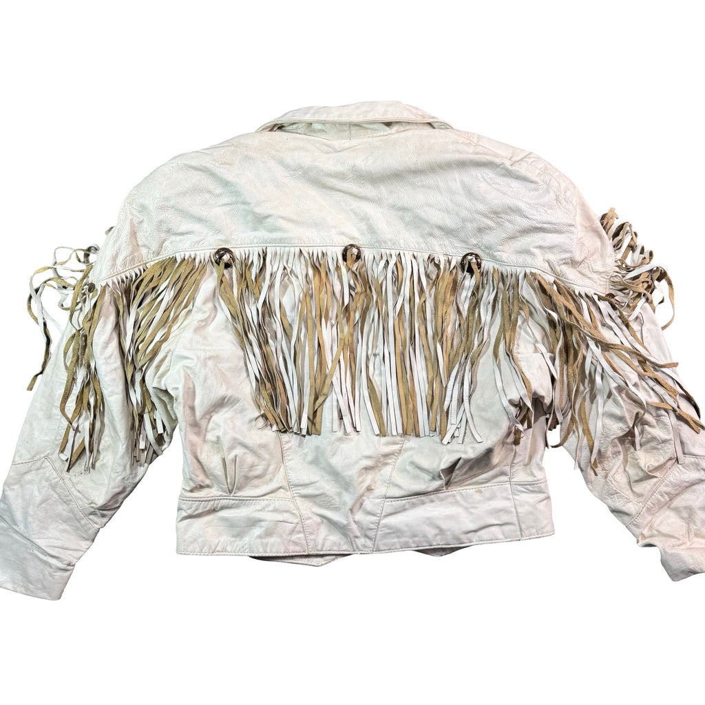 Cream leather fringe jacket back