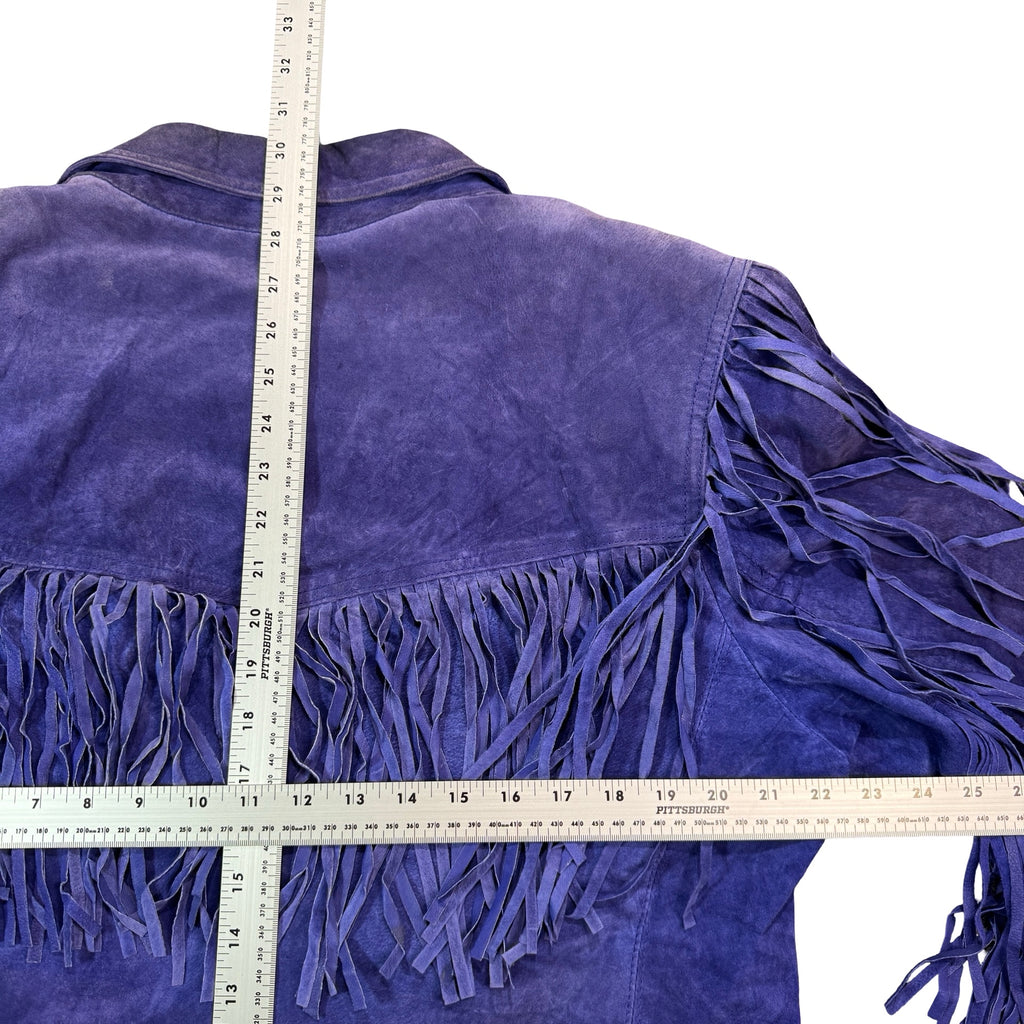 Vintage 80s-90s Winlit Western Cowgirl Purple Suede Fringe Blazer Jacket Womens L
