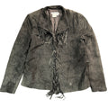 Vintage 90s Nancy Bolen City Girl Gray Suede Fringe Open Front Jacket Made in China Womens M