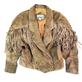 Vintage 90s Yearbook Tan Suede Fringe Cropped Snap Front Western Jacket Made in Korea Womens