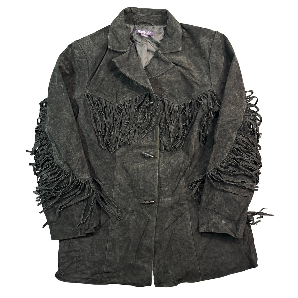 Vintage Roaman's Black Suede Fringe Western Blazer Jacket Womens Plus 14W
