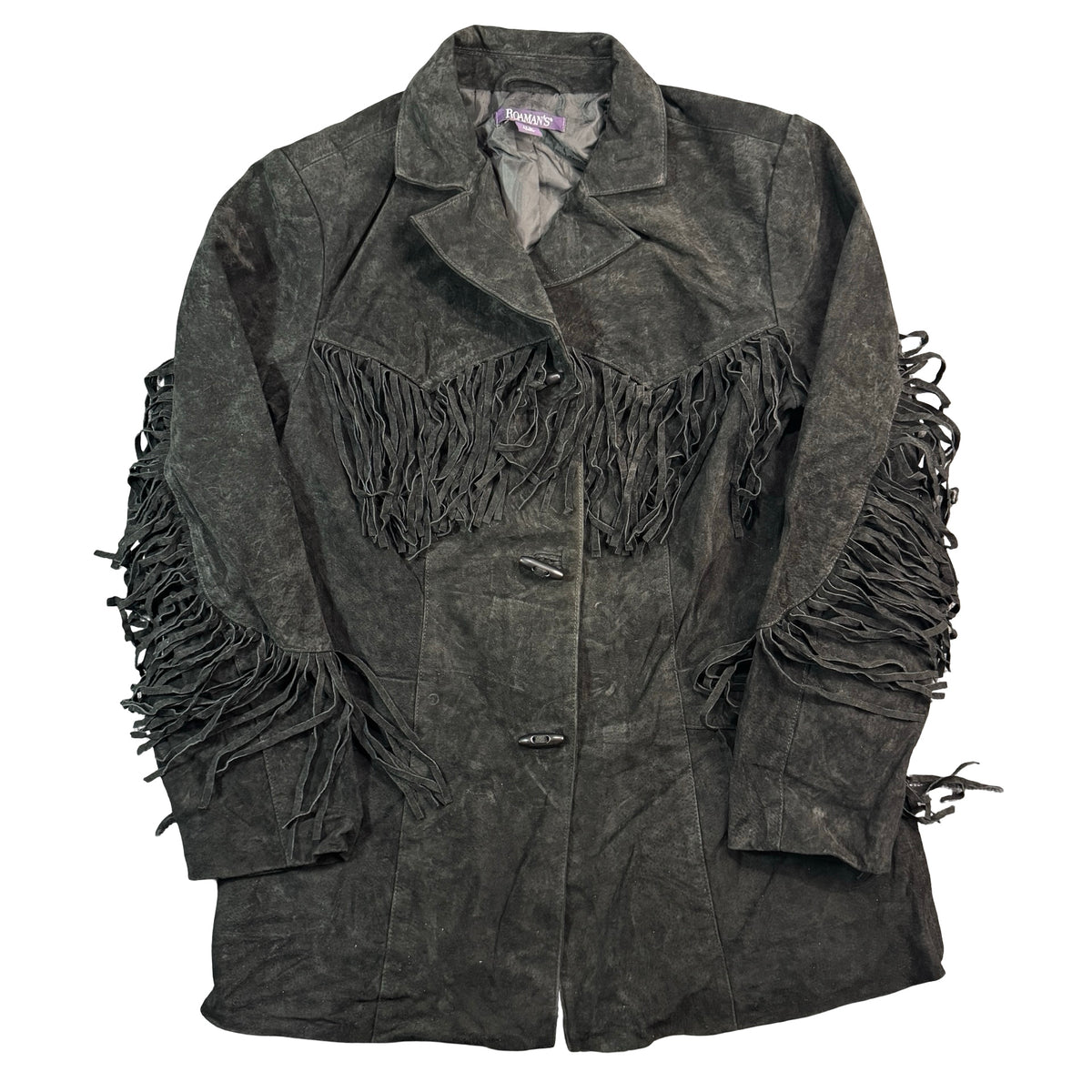 Vintage Roaman's Black Suede Fringe Western Blazer Jacket Womens Plus 14W