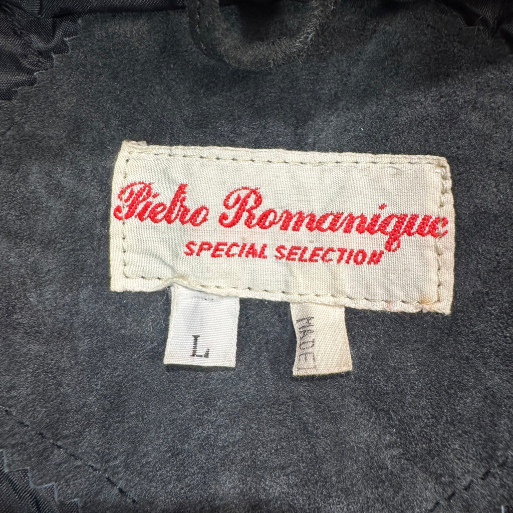 Vintage 90s Pietro Romanique Black Suede Fringe Hooded Parka Jacket Made in China Unisex L
